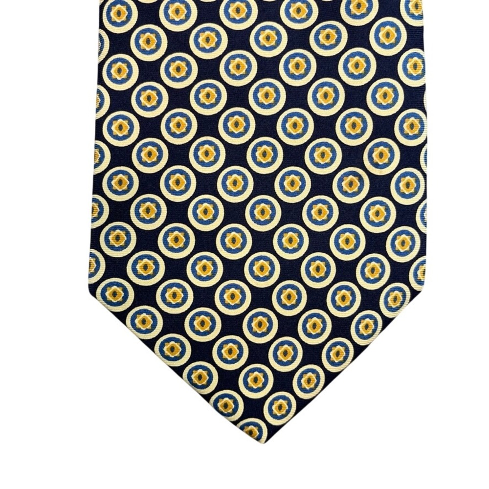 Gap Premium 1969 Mens Silk Tie Navy Blue Gold Geometric Medallion Made in USA